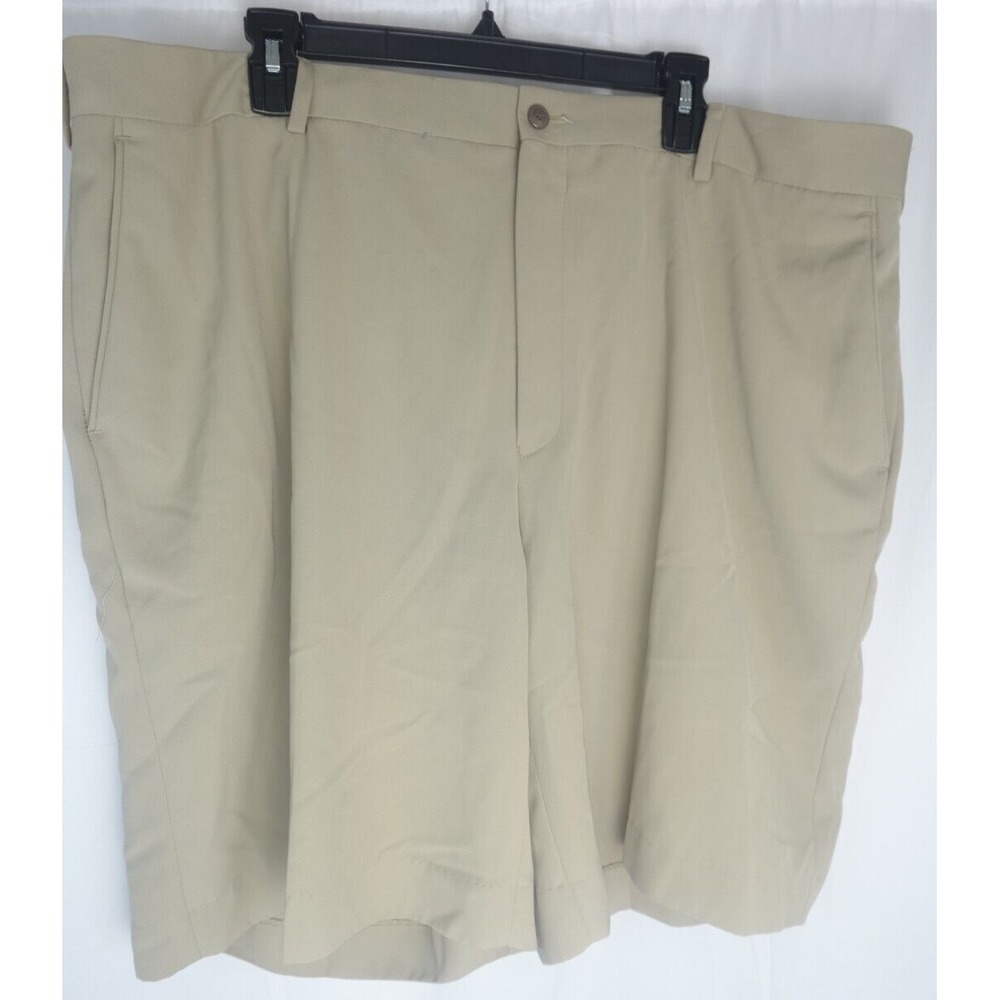 Alan Flusser Golf Shorts Flat Front Tan Pockets Polyester Size 44 Mens Belt Loop